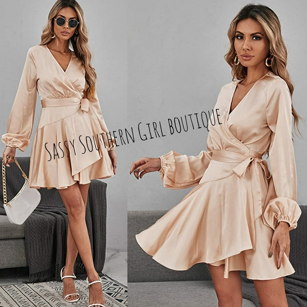 🆕⭐ Luxury champagne satin wrap mini dress
